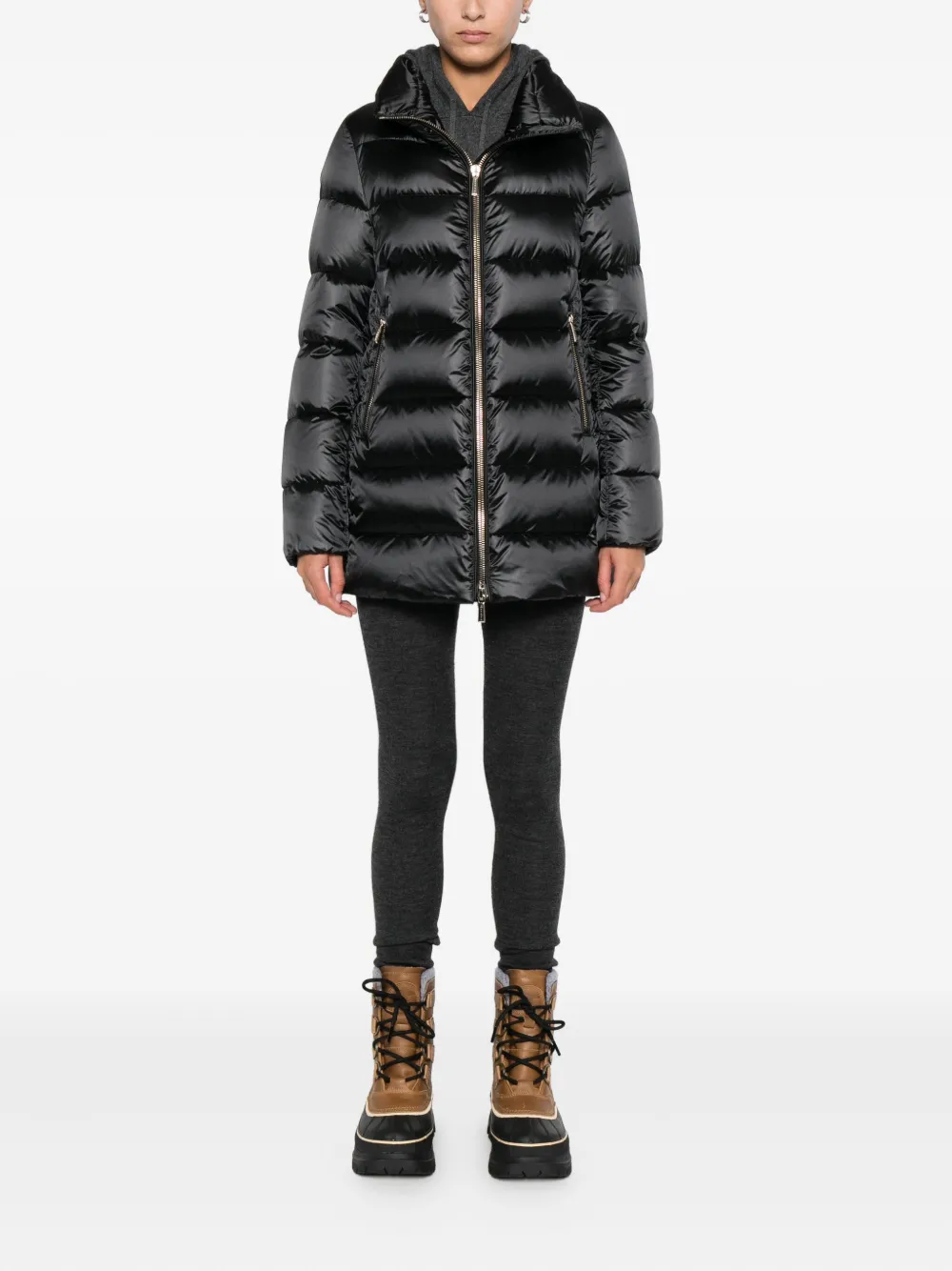 Moorer Quilted Zip-front Coat In Black