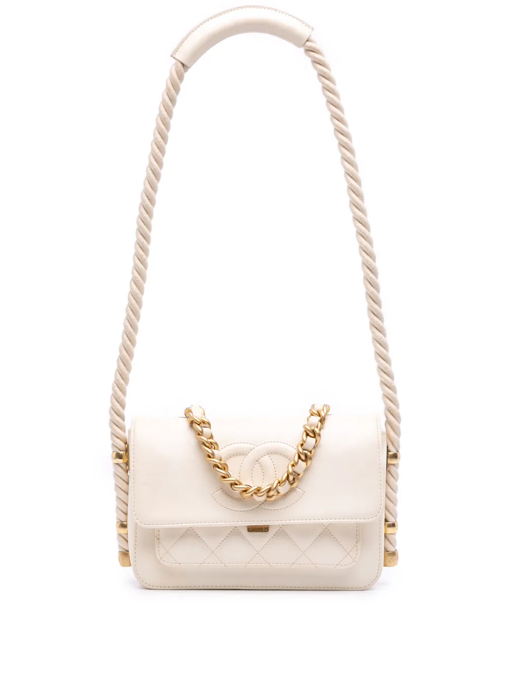 CHANEL Pre-Owned 2019 クランプルカーフ アン ヴォーグ ロープ フラップ サッチェルバッグ - ホワイト CHANEL Pre-Owned 2019 クランプルカーフ アン ヴォーグ ロープ フラップ サッチェルバッグ - ホワイト