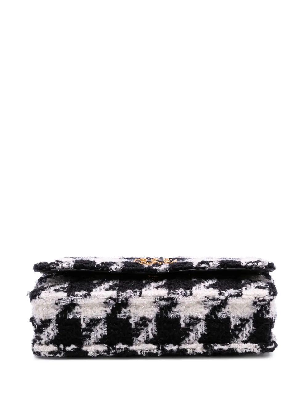 Pre-owned Chanel 2019 Houndstooth Tweed 19 Wallet On Chain Satchel In Black