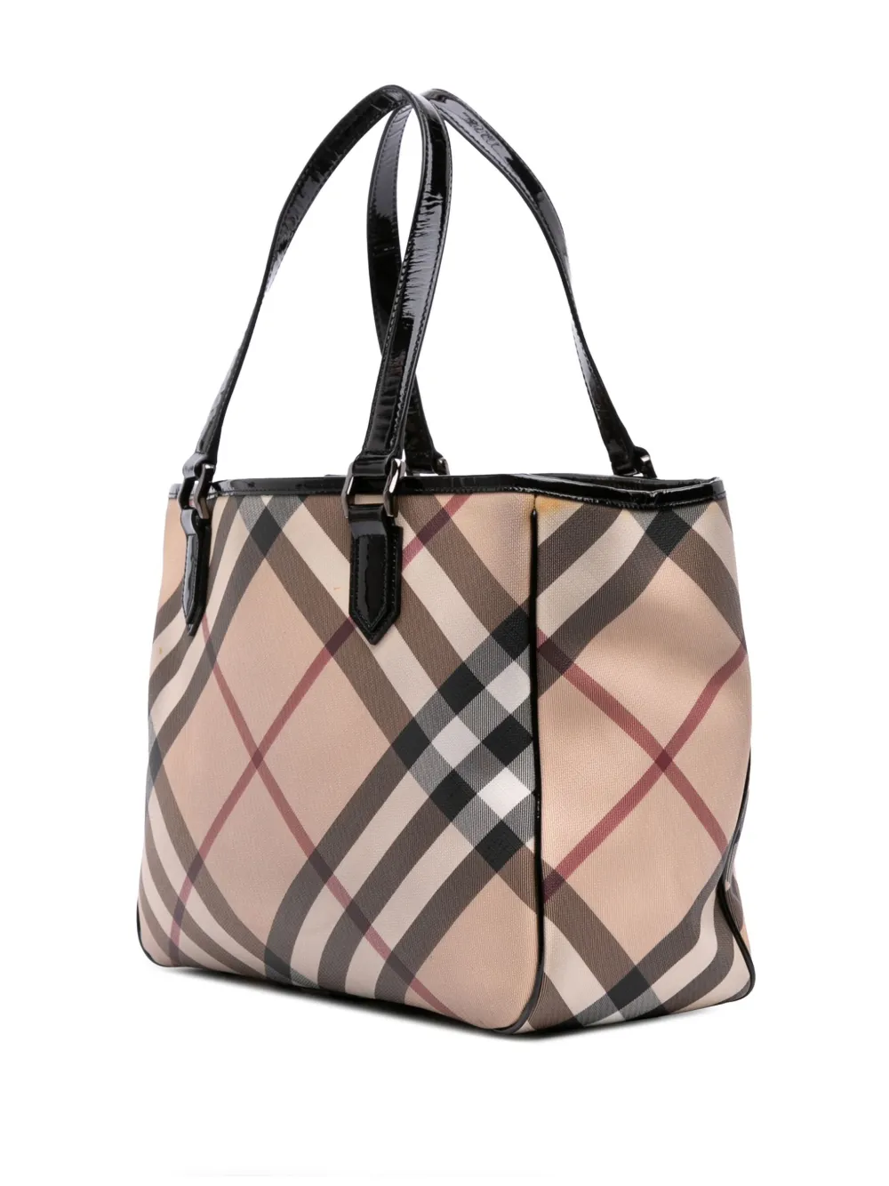 Pre-owned Burberry 2000-2017 Supernova Check Coated Canvas Tote Bag In Brown