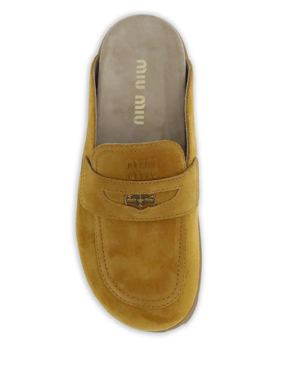 Miu Horsebit suède muiltjes Bruin