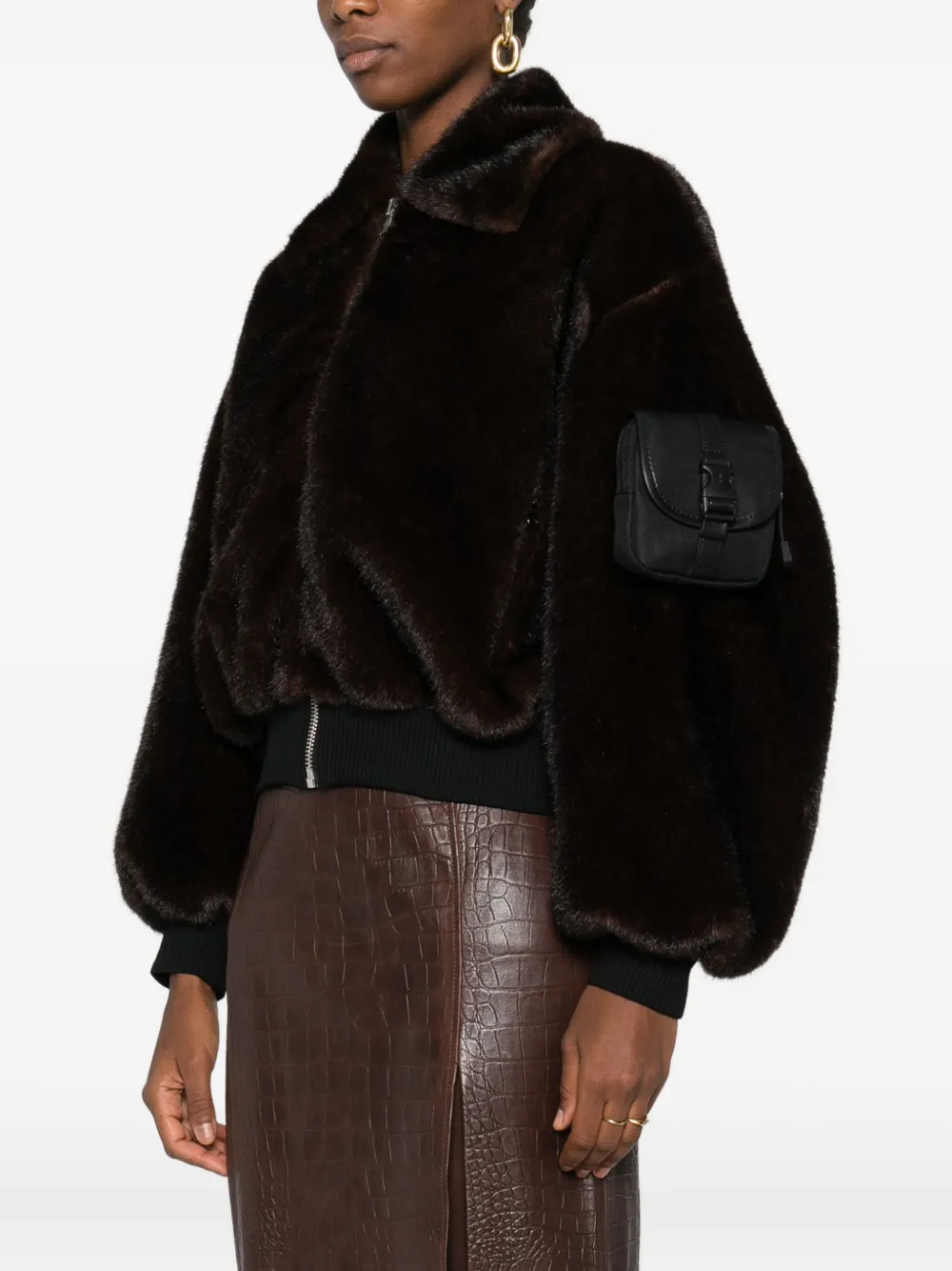 Coperni High-collar Brown Synthetic Fur Bomber Jacket In Brown