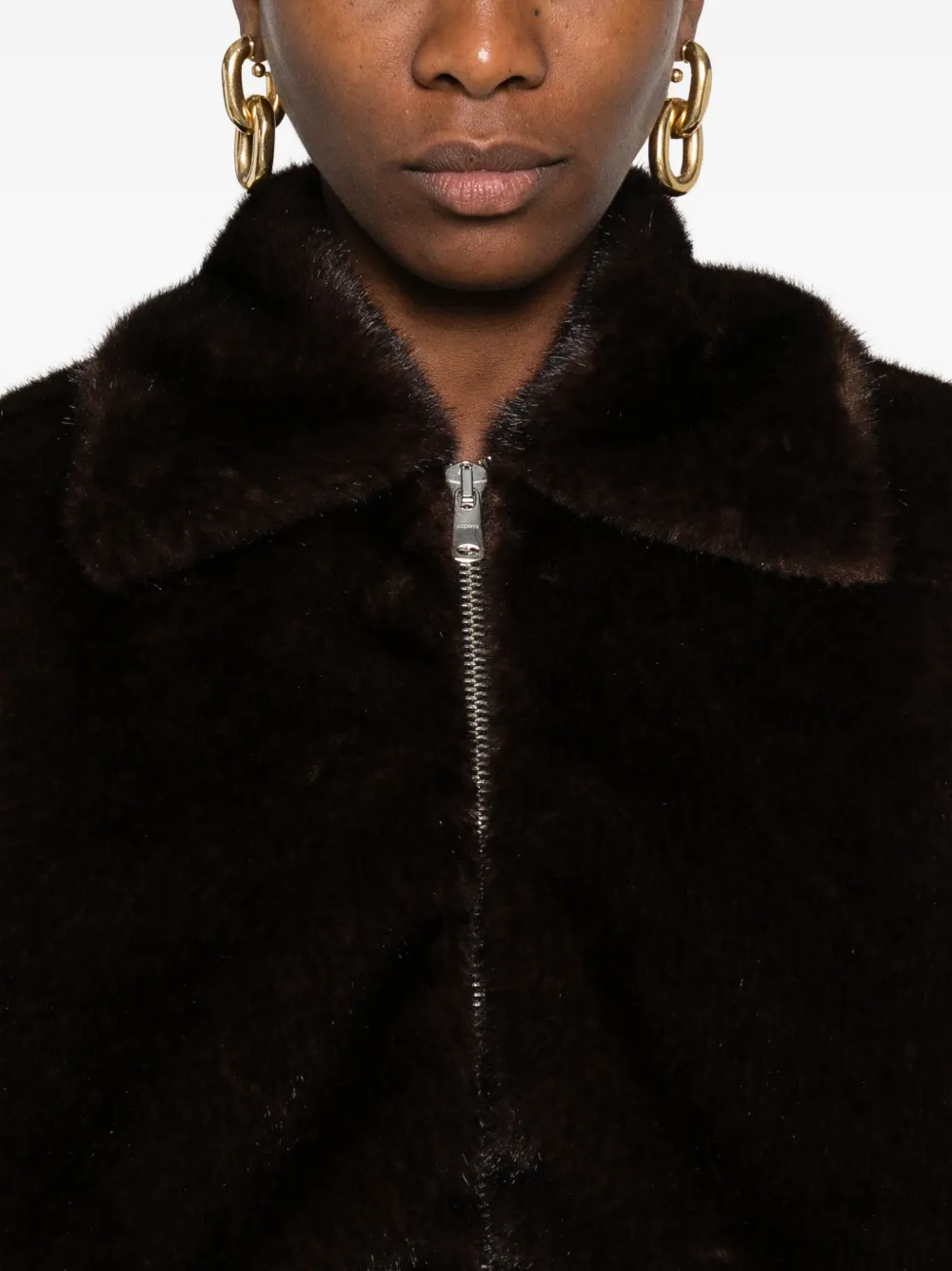 Coperni High-collar Brown Synthetic Fur Bomber Jacket In Brown
