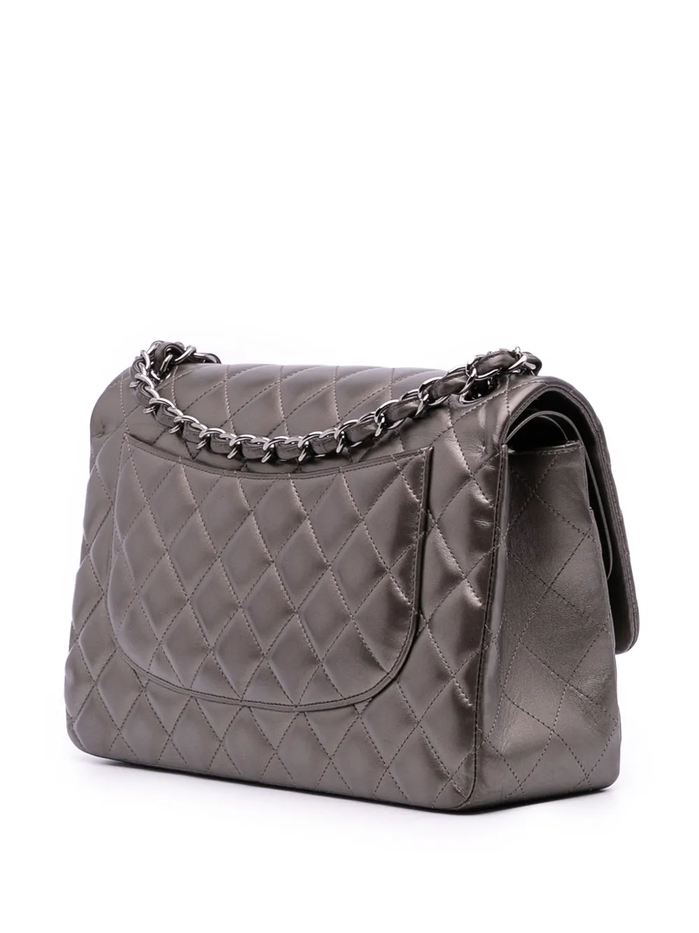 Pre-owned Chanel 2013-2014 Jumbo Classic Lambskin Double Flap Shoulder Bag In Gray