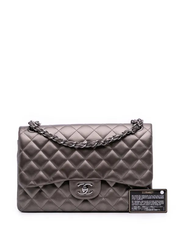 CHANEL箱付 【美品】グレーレザースリングバックパンプス37約23.5cm CHANEL Pre-Owned 2013-2014 Jumbo Classic Lambskin Double Flap
