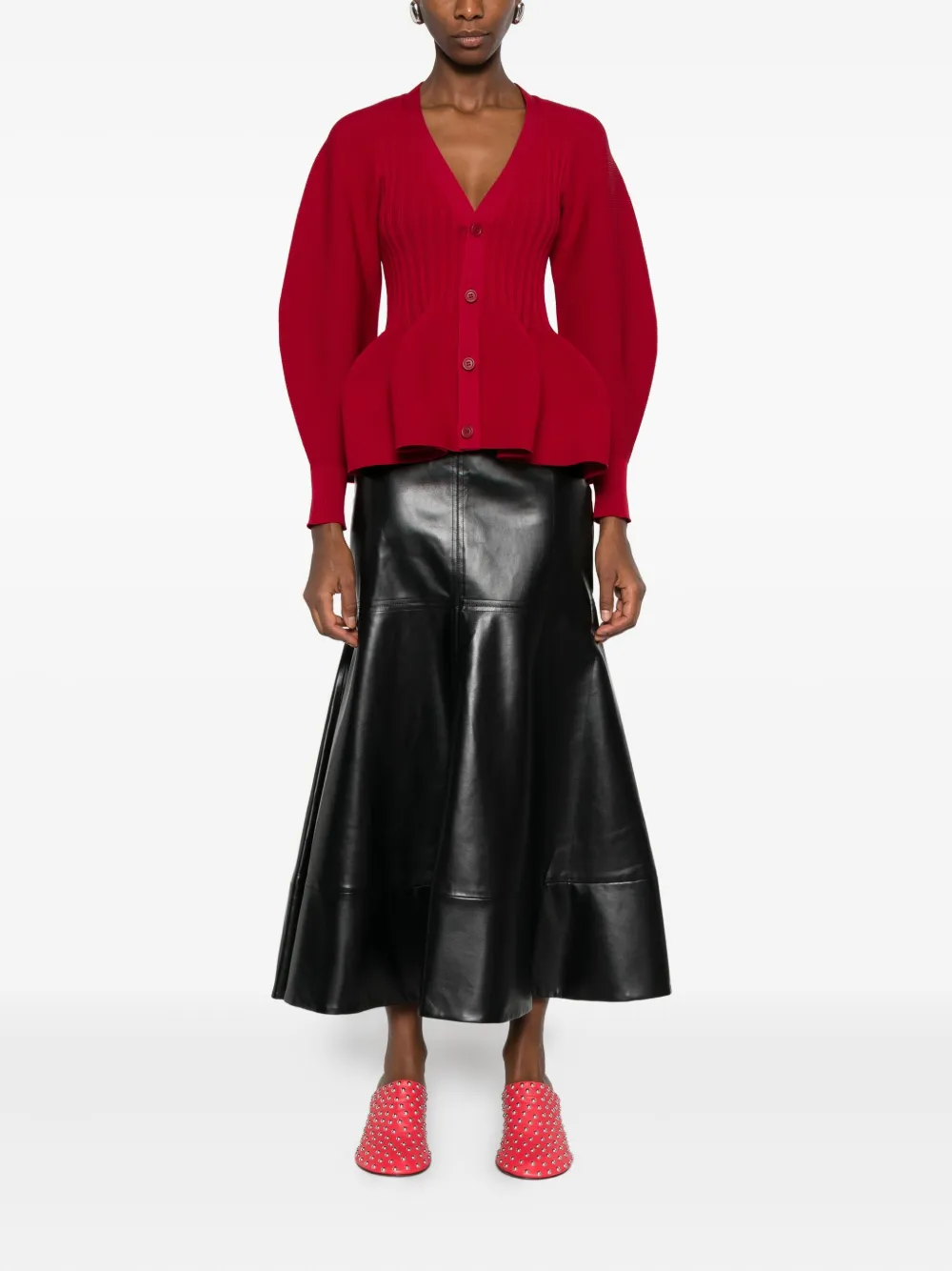 Cfcl Ribbed V-neck Cardigan In Red