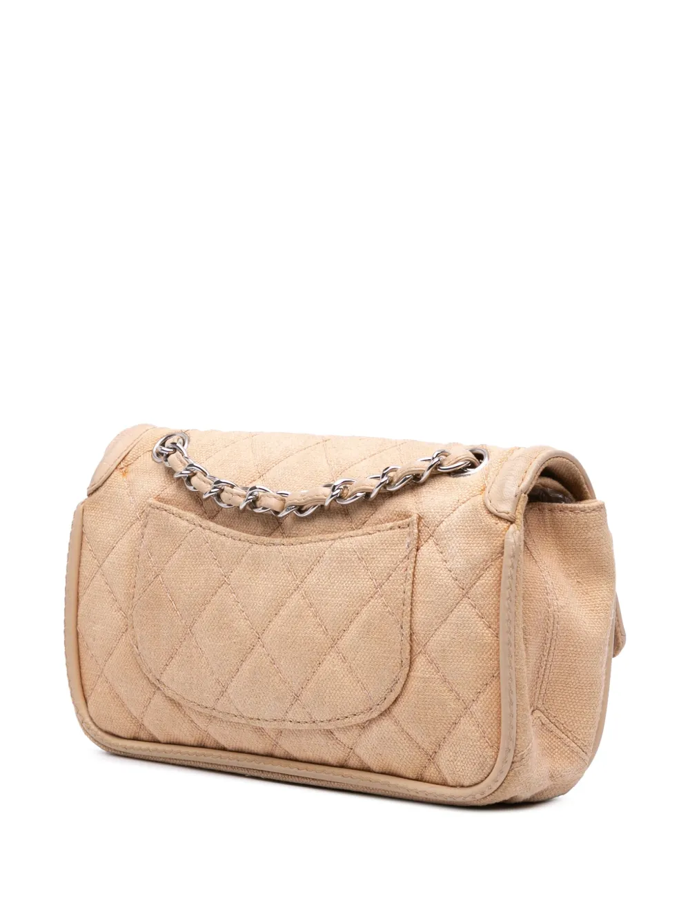 Pre-owned Chanel 2006-2008 Medium Classic Lambskin Trimmed Canvas Line Double Flap Shoulder Bag In Brown