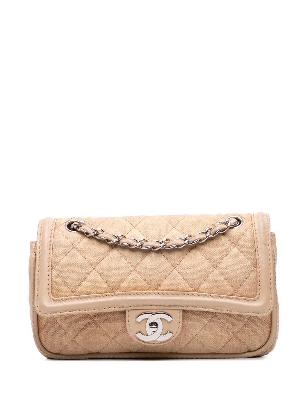 CHANEL Pre-Owned 2006-2008 ミディアム クラシック ラムスキン トリム キャンバス ライン ダブルフラップ CHANEL Pre-Owned 2006-2008 ミディアム クラシック ラムスキン トリム キャンバス ライン ダブルフラップ