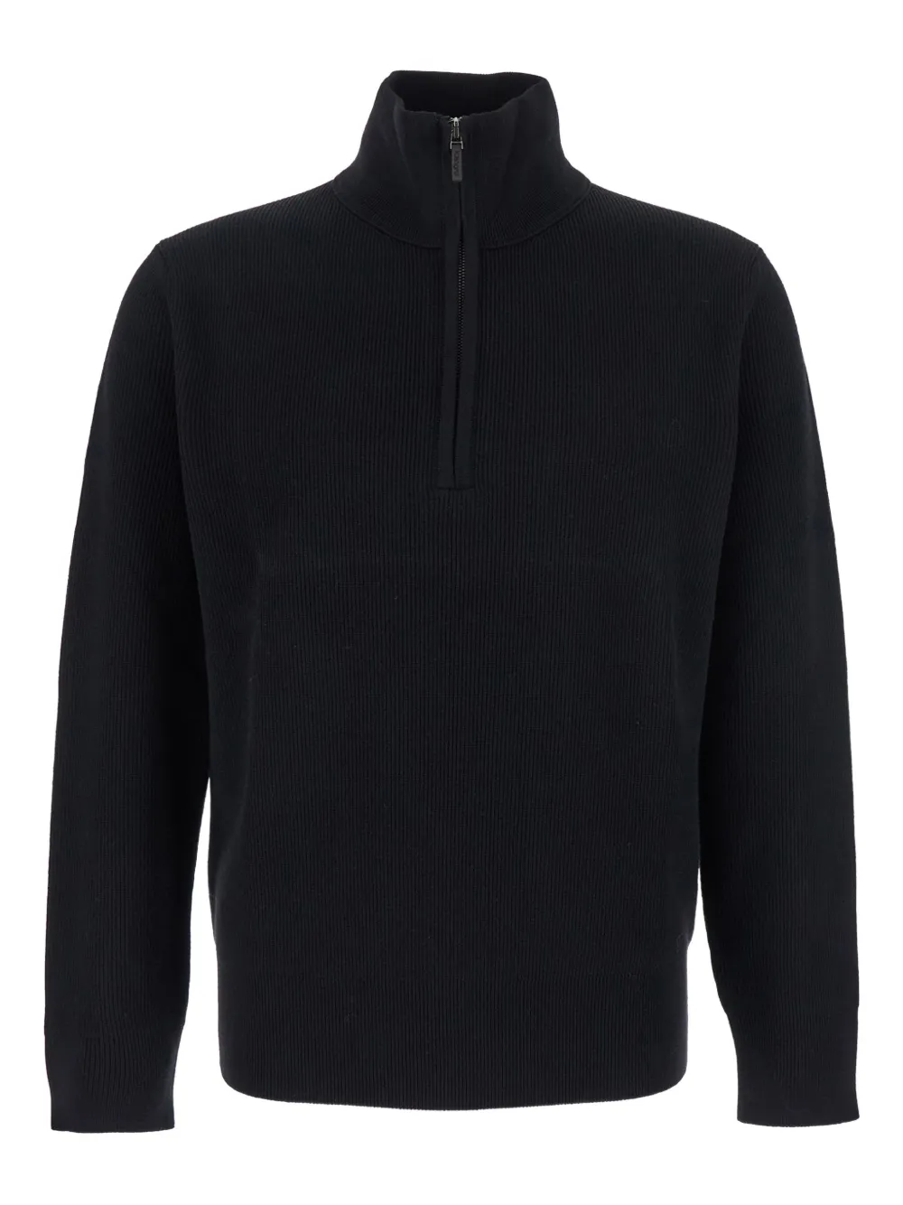 Kangra Cashmere Black Sweater With High Neck And Half Zip Closure On The Front In Wool Man In Black