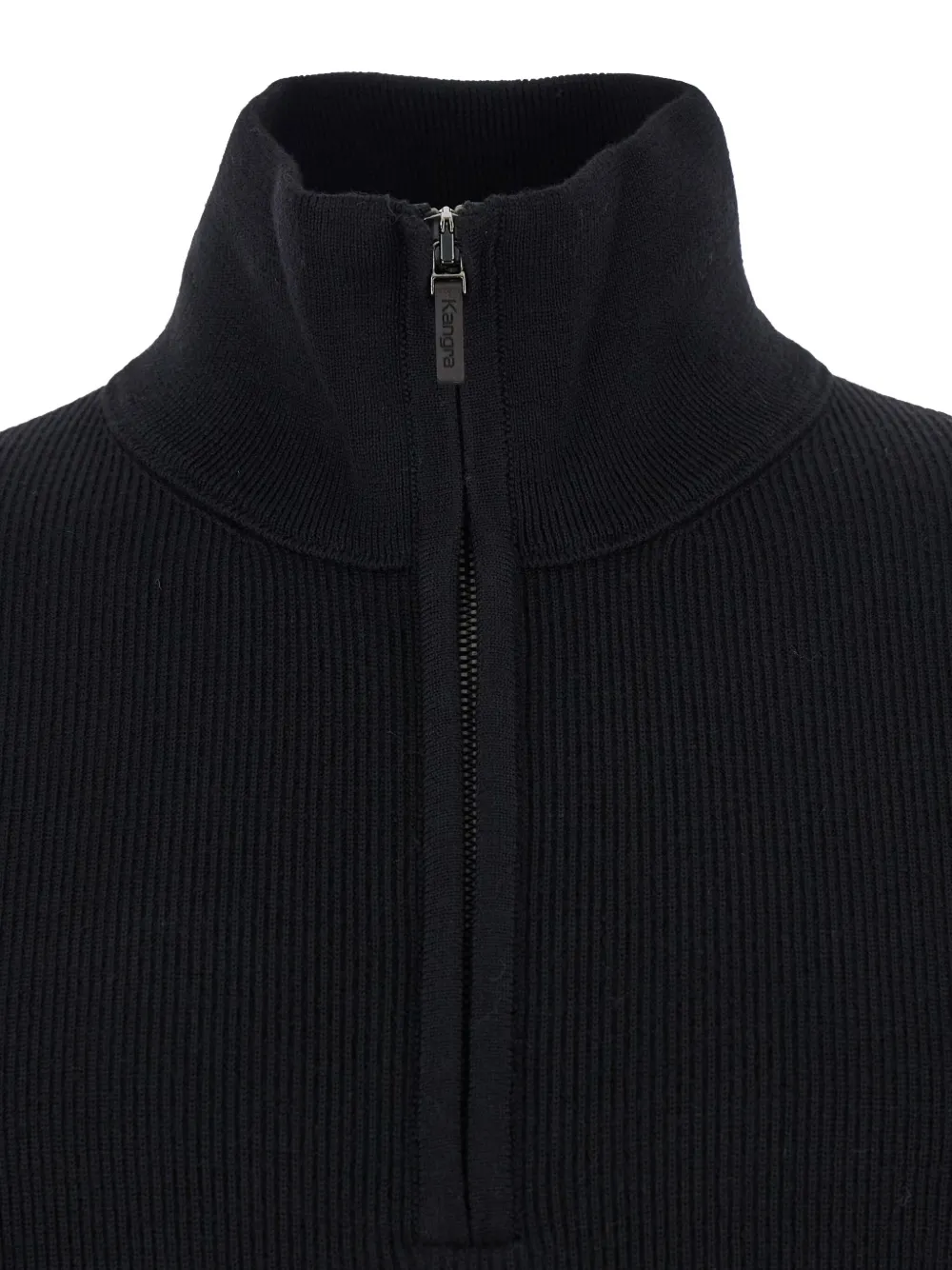 Kangra Cashmere Black Sweater With High Neck And Half Zip Closure On The Front In Wool Man In Black