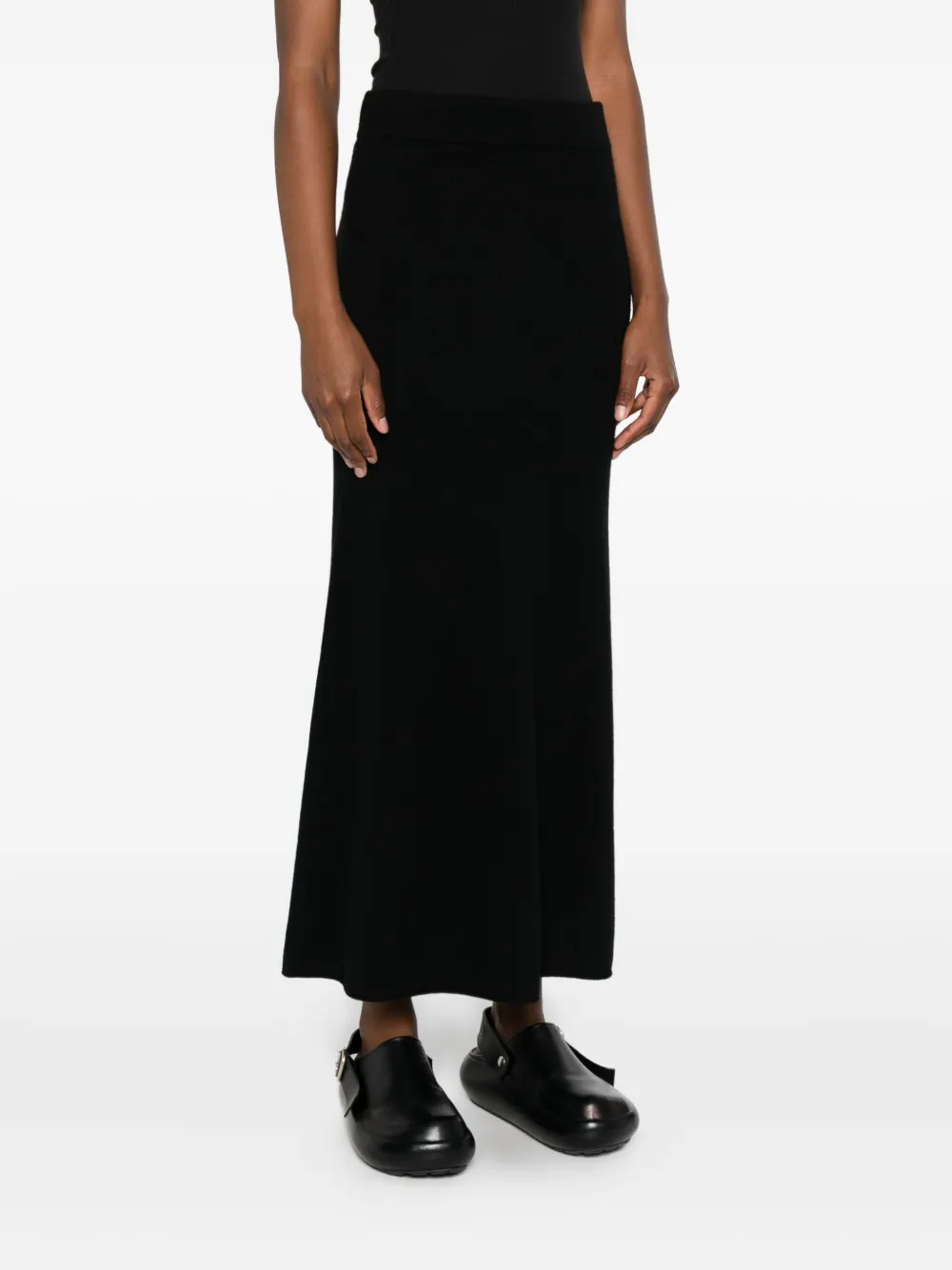 Drykorn Ribbed Flared Midi Skirt In Black