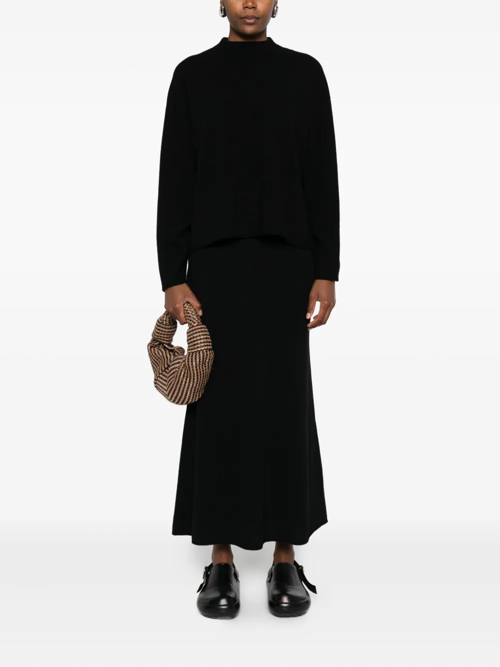 Drykorn Ribbed Flared Midi Skirt In Black
