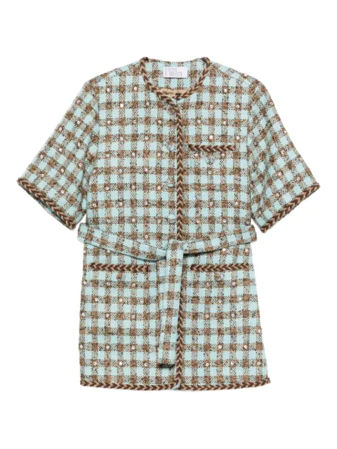 Giuseppe Di Morabito vestido con motivo de cuadros con cinturón