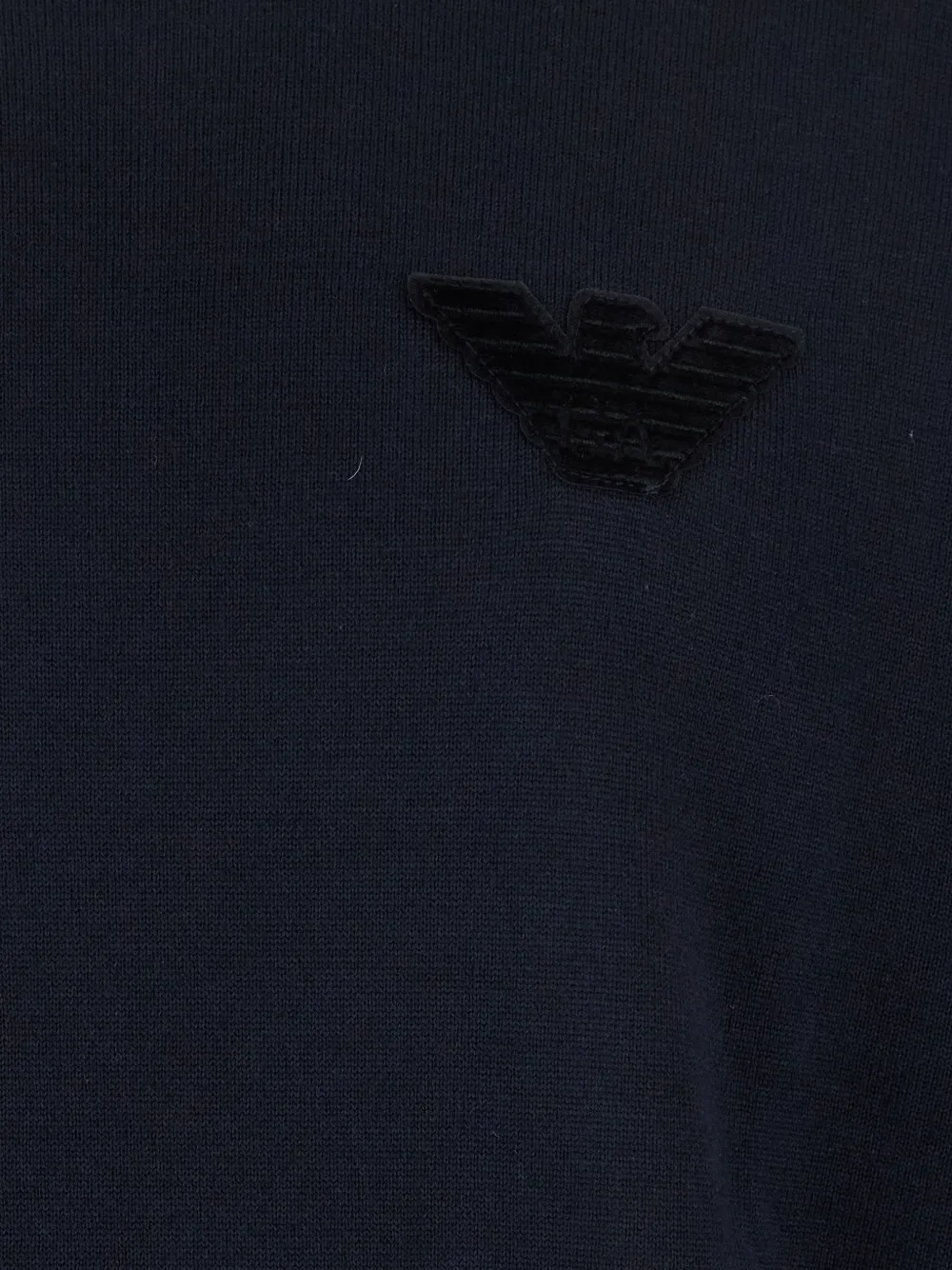 Emporio Armani Dark Blue Sweater With Logo Embroidery In Wool And Cotton Man In Blue