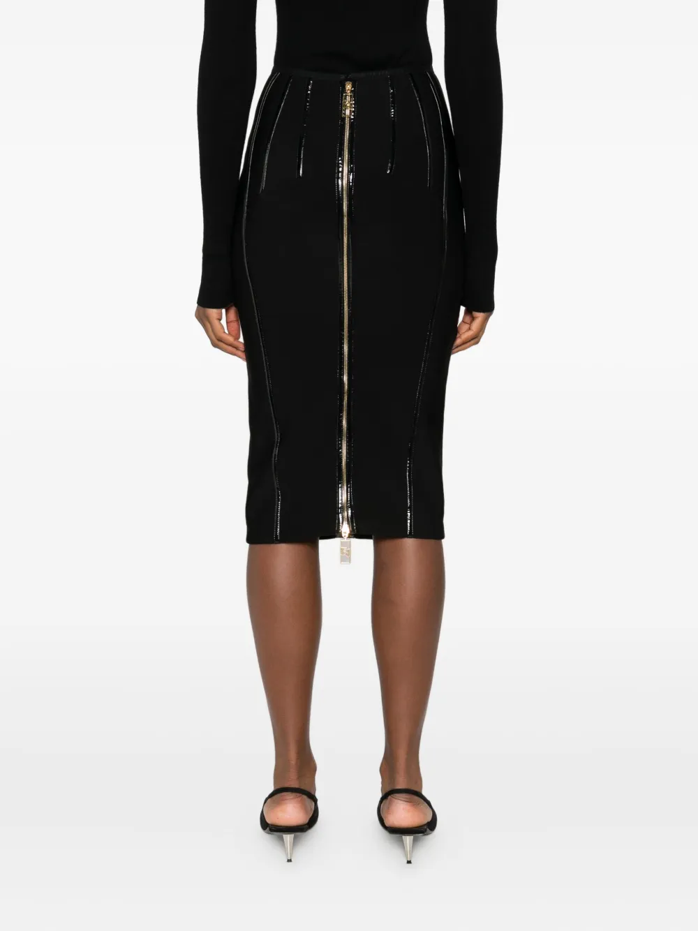 Elisabetta Franchi Knee-length Fitted Skirt With Glossy Stripes In Multi