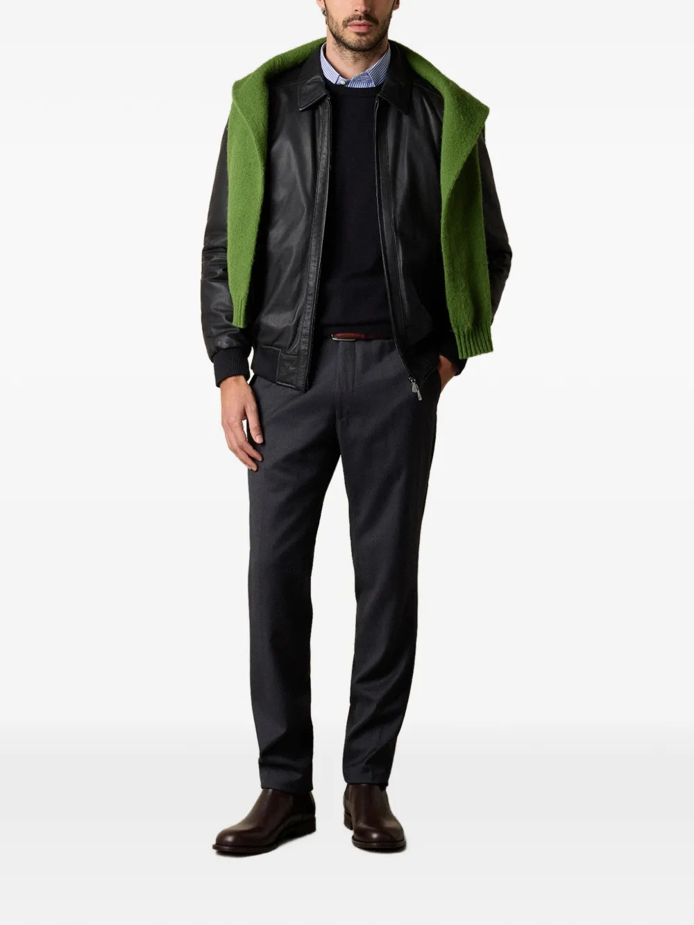 Brooks Brothers Leren bomberjack Zwart