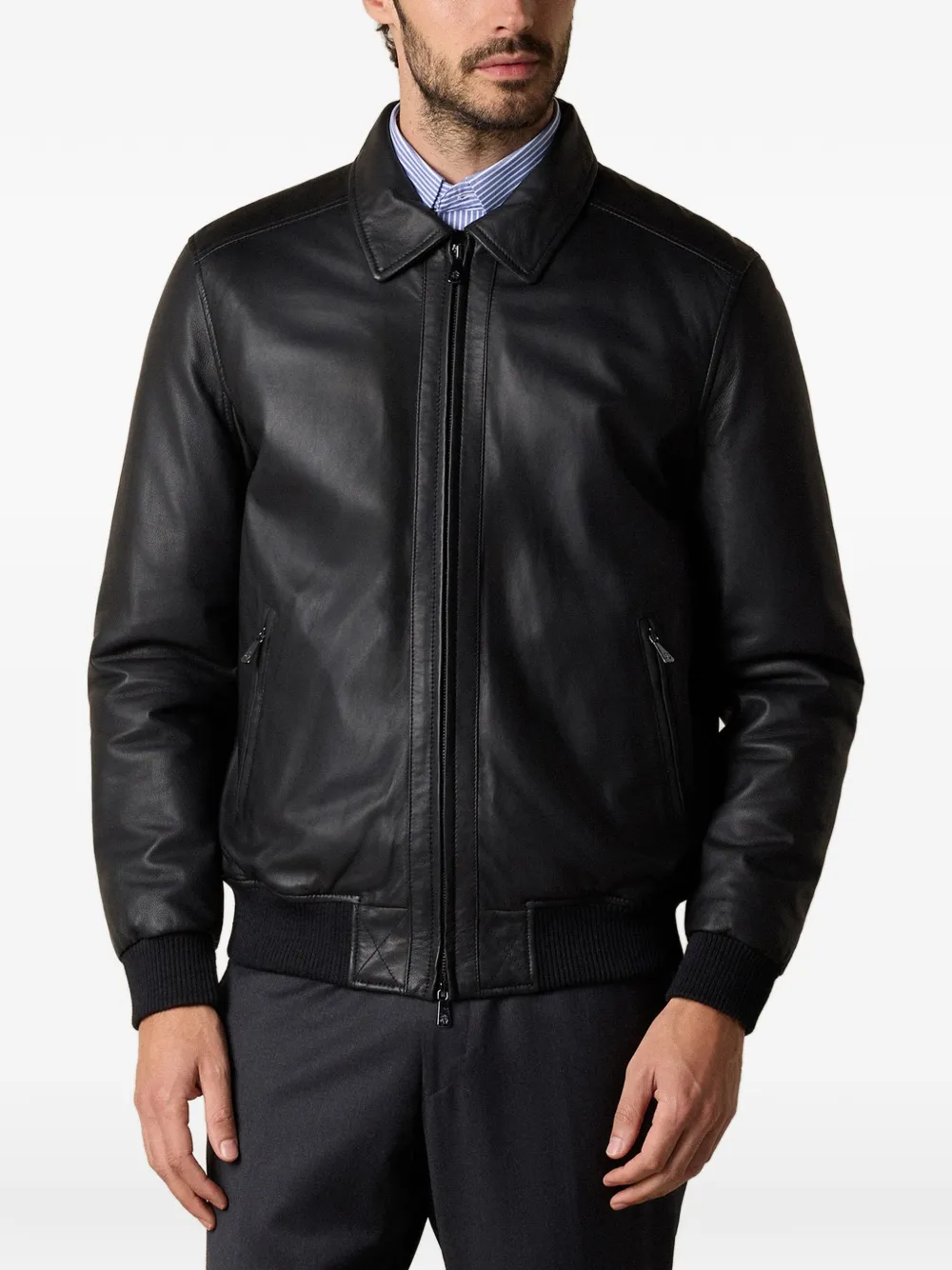 Brooks Brothers Bomber in pelle - Nero