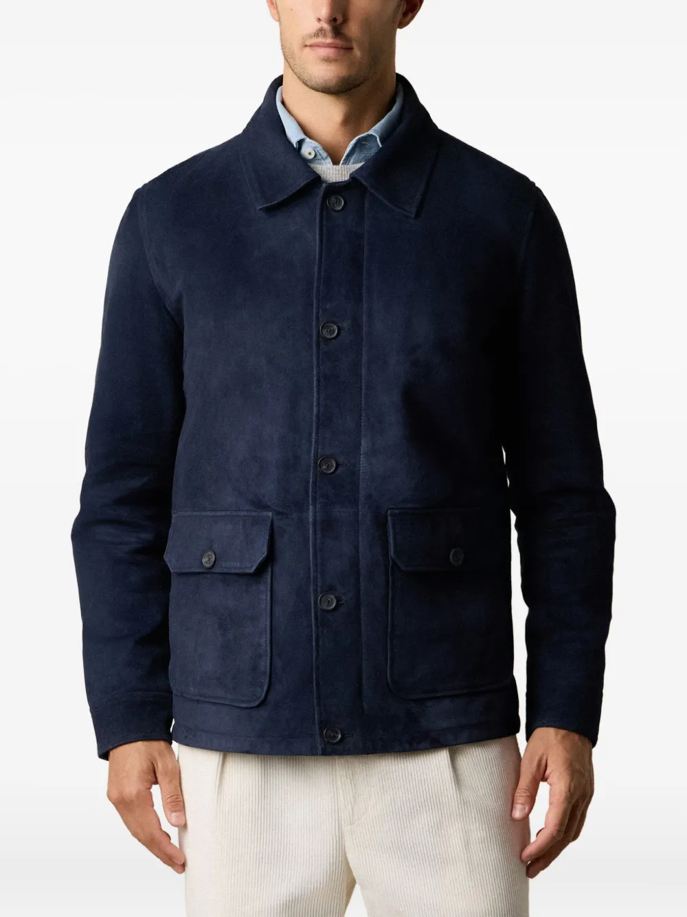 Brooks Brothers Suède shirtjack met knoopsluiting Blauw