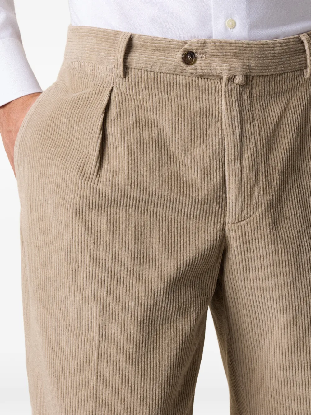 Brooks Brothers Ribfluwelen chino met plooien Beige