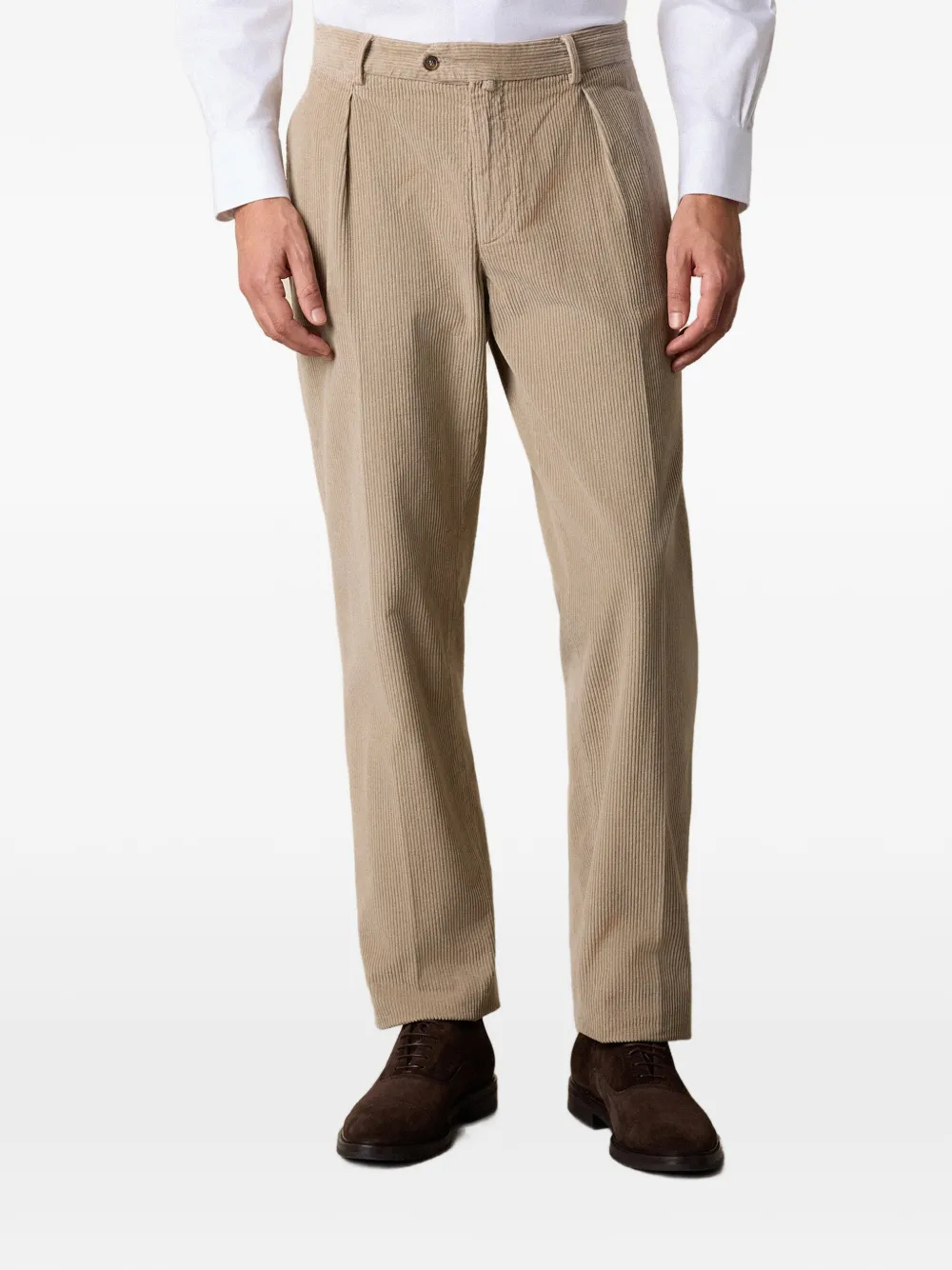 Brooks Brothers Ribfluwelen chino met plooien Beige