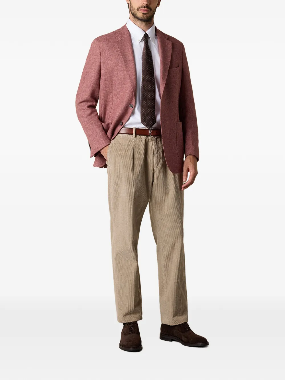 Brooks Brothers Ribfluwelen chino met plooien Beige