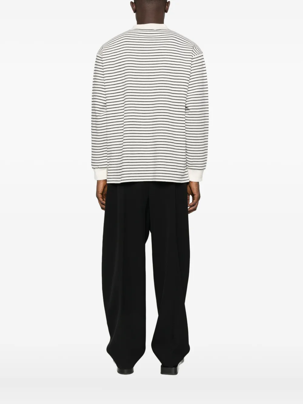 Dunst Striped Long-sleeve Polo Shirt In White