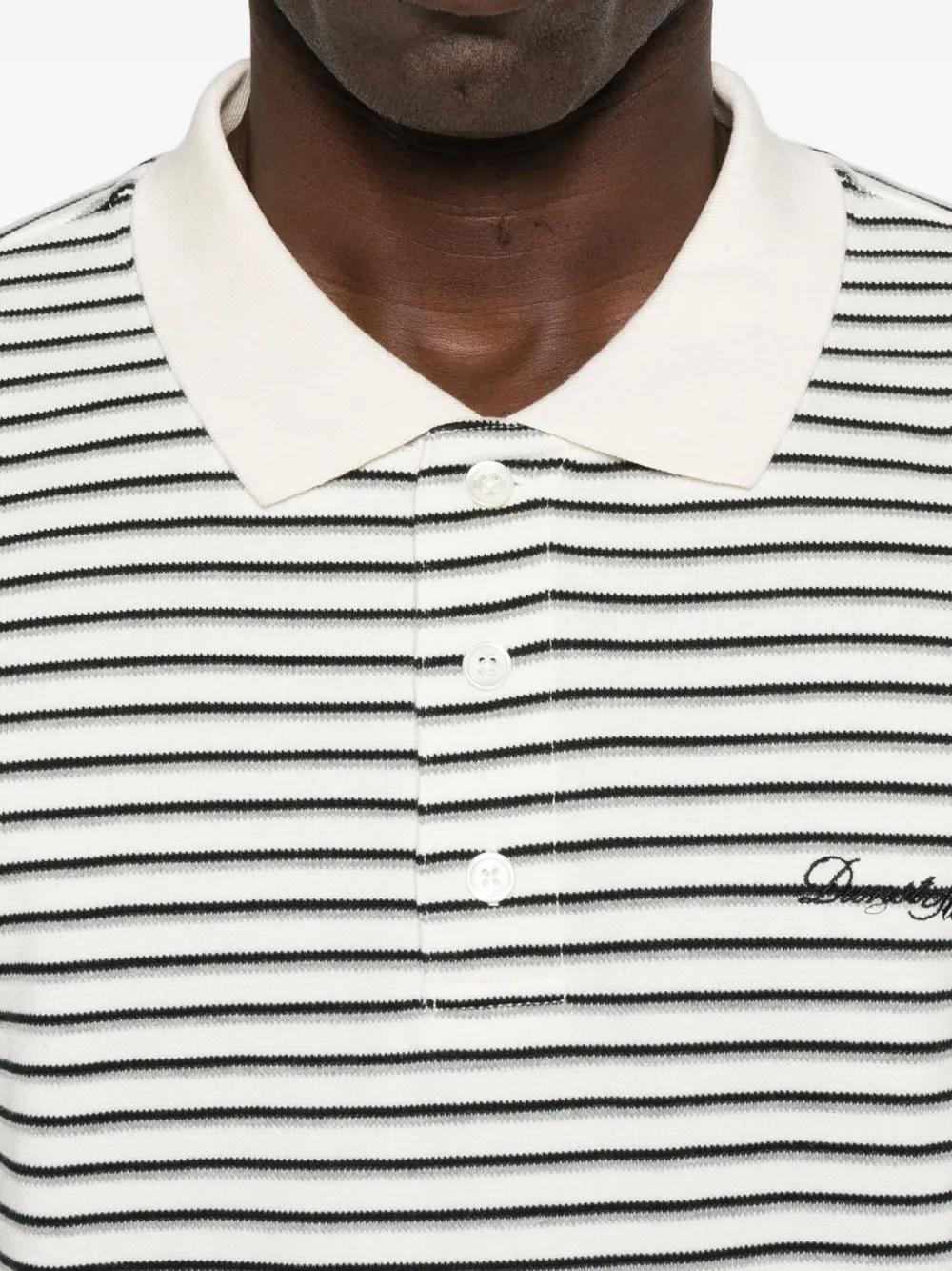 Dunst Striped Long-sleeve Polo Shirt In White
