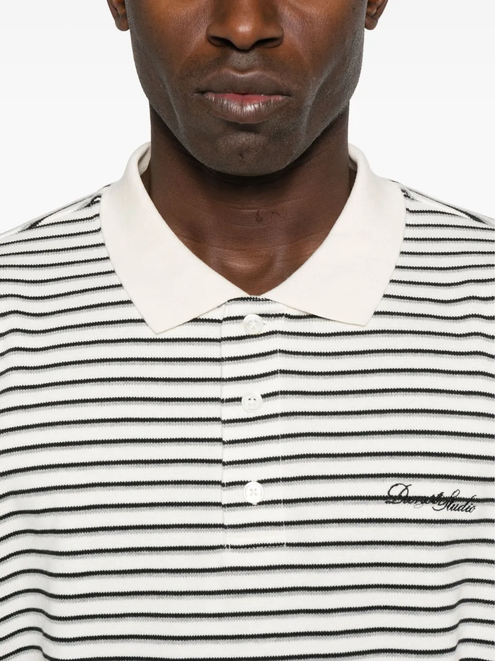 DUNST Gestreept poloshirt met lange mouwen Wit