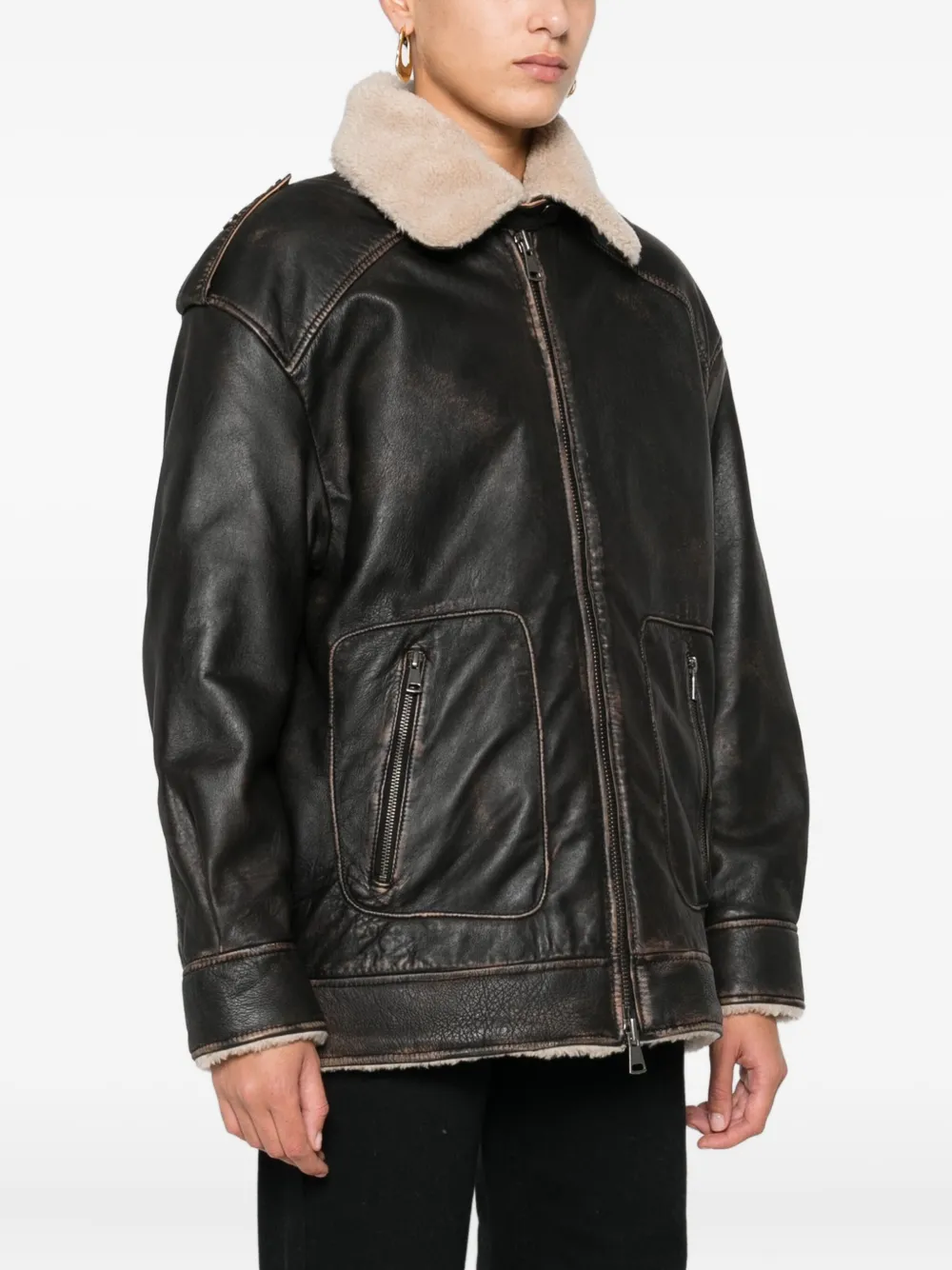  Eraldo Shearling-collar Leather Jacket - Brown 