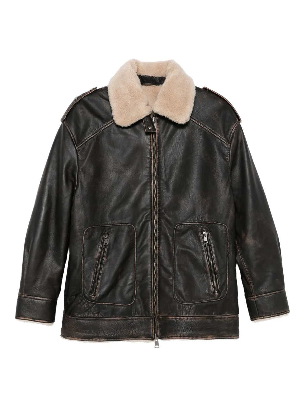 ERALDO shearling-collar leather jacket | Brown | Image 1