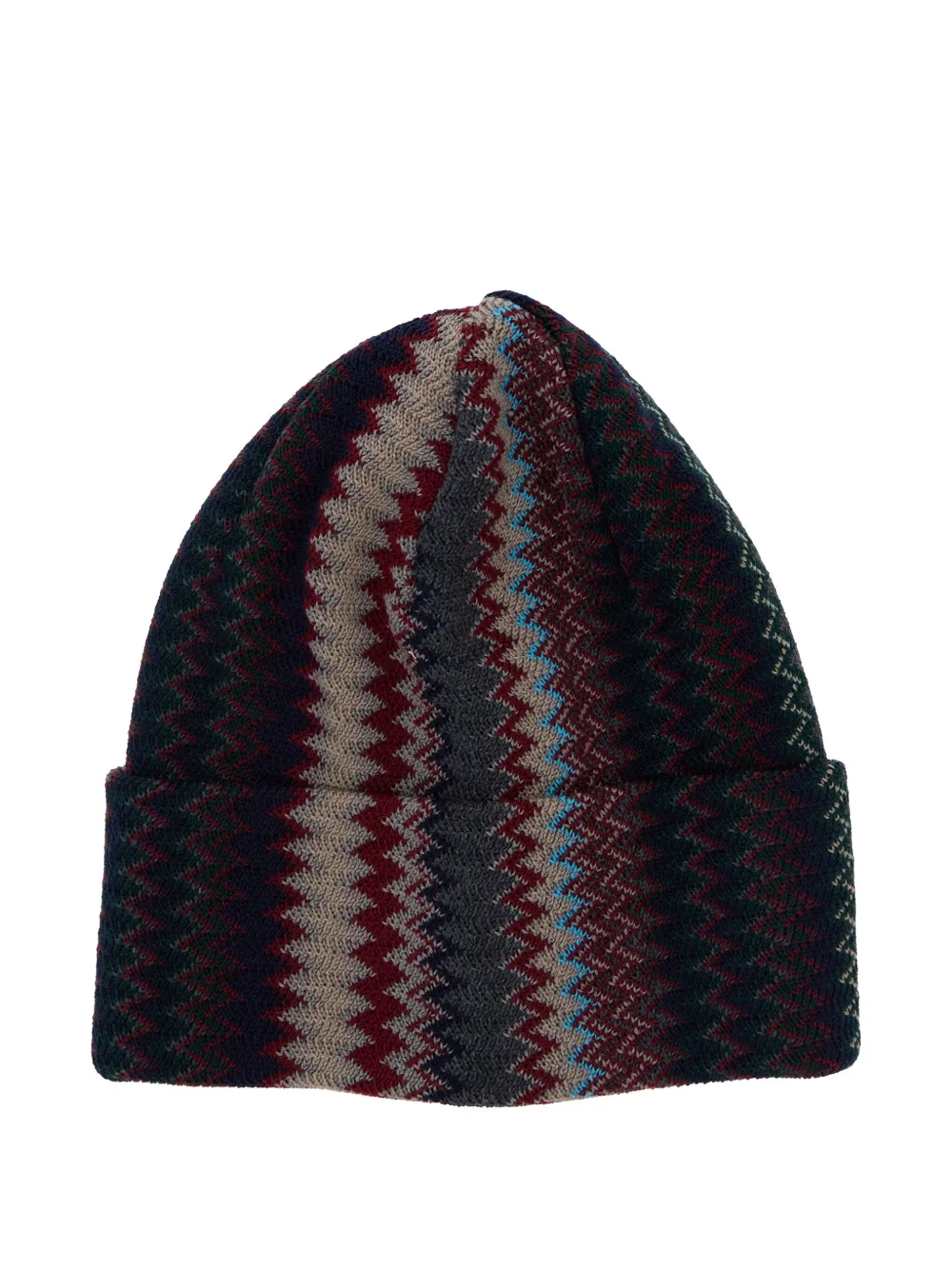Missoni Multicolor Beanie With Turn-up Brim And Zigzag Motif In Wool Man In Black