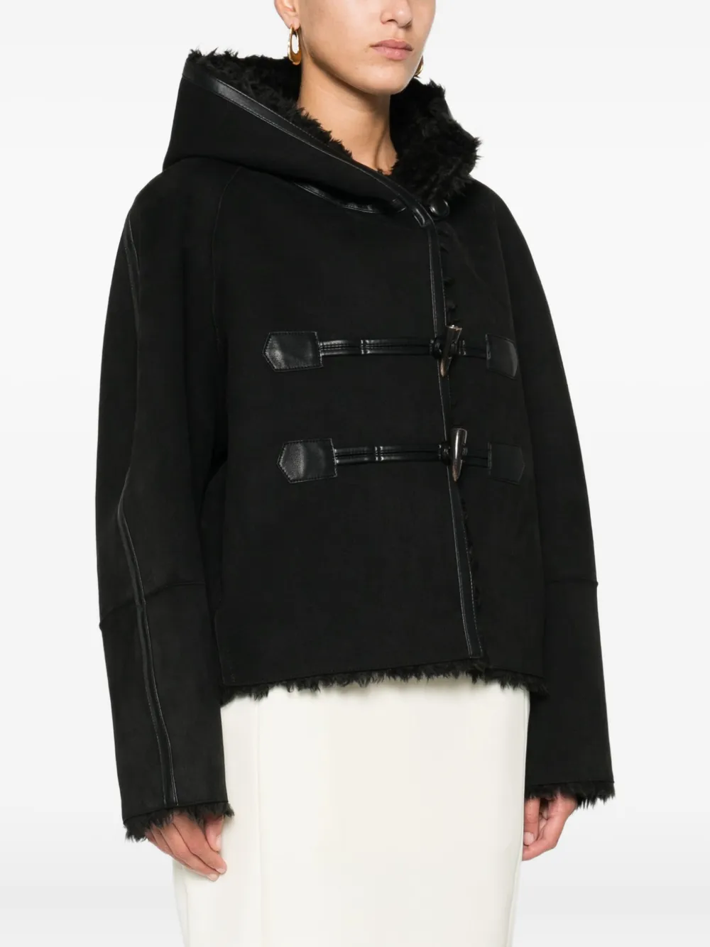 Low Classic Hooded Toggle-fastening Coat In Black