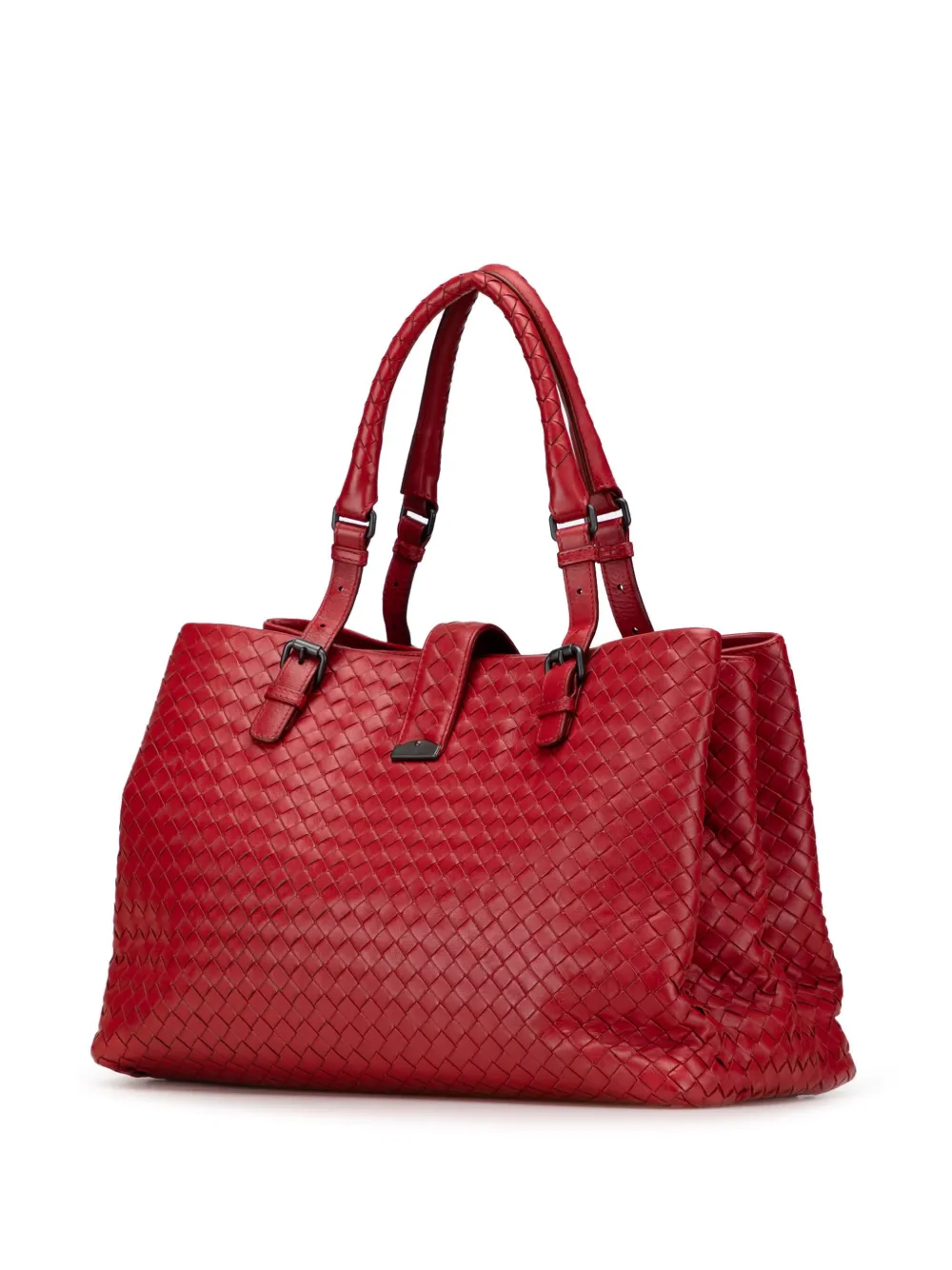 Pre-owned Bottega Veneta 2012-2025 Medium Nappa Intrecciato Roma Tote Bag In Red