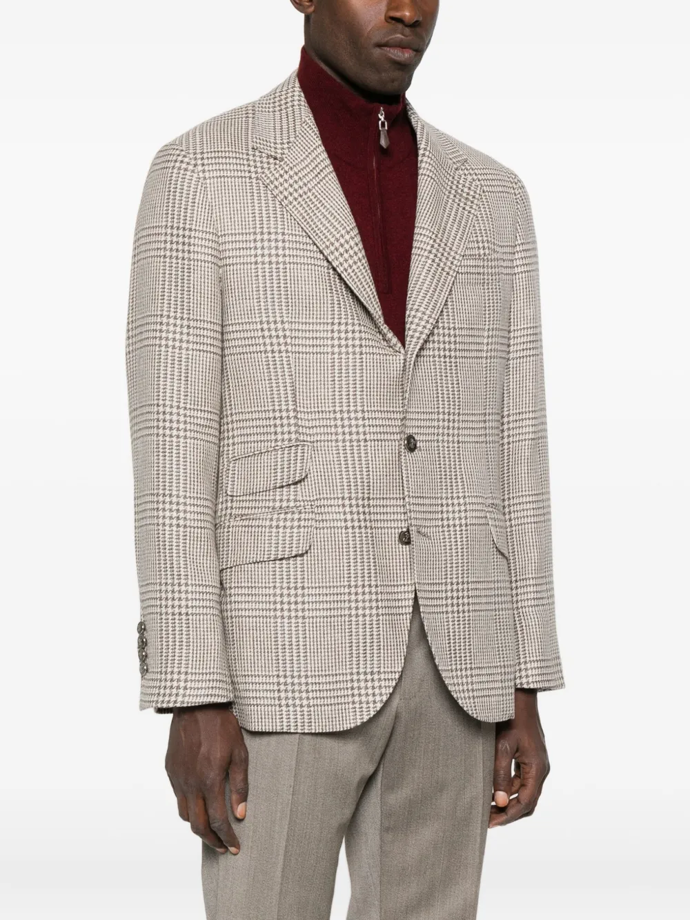 Brunello Cucinelli Single-breasted Check Blazer Clothing In Gray
