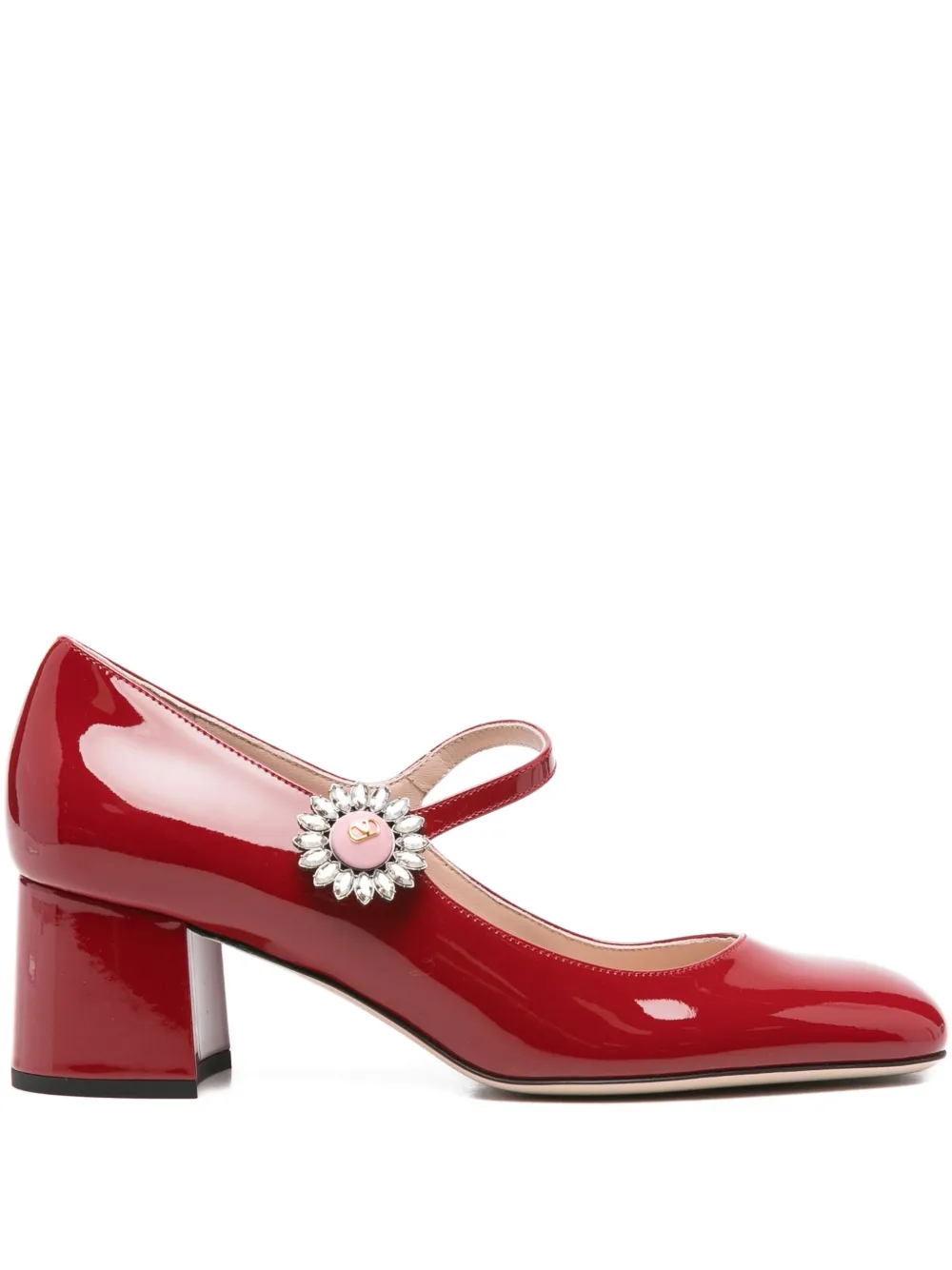 Valentino Garavani crystal-embellished block-heel pumps Red