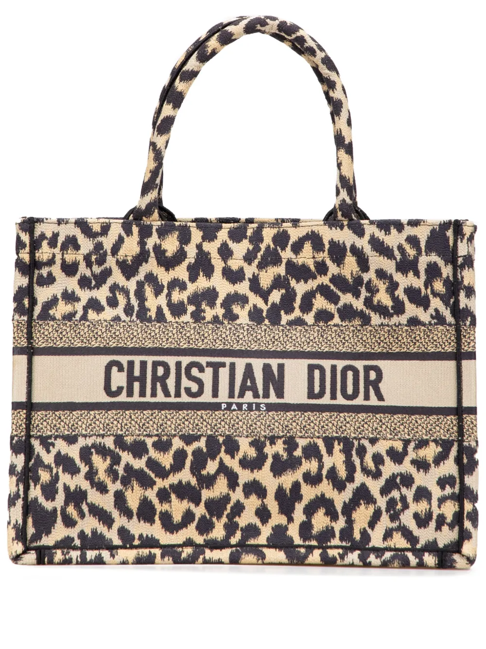 Christian Dior Pre-Owned 2022 ミッツァ ミディアム エンブロイダリー キャンバス レオパード ブック Christian Dior Pre-Owned 2022 ミッツァ ミディアム エンブロイダリー キャンバス レオパード ブック