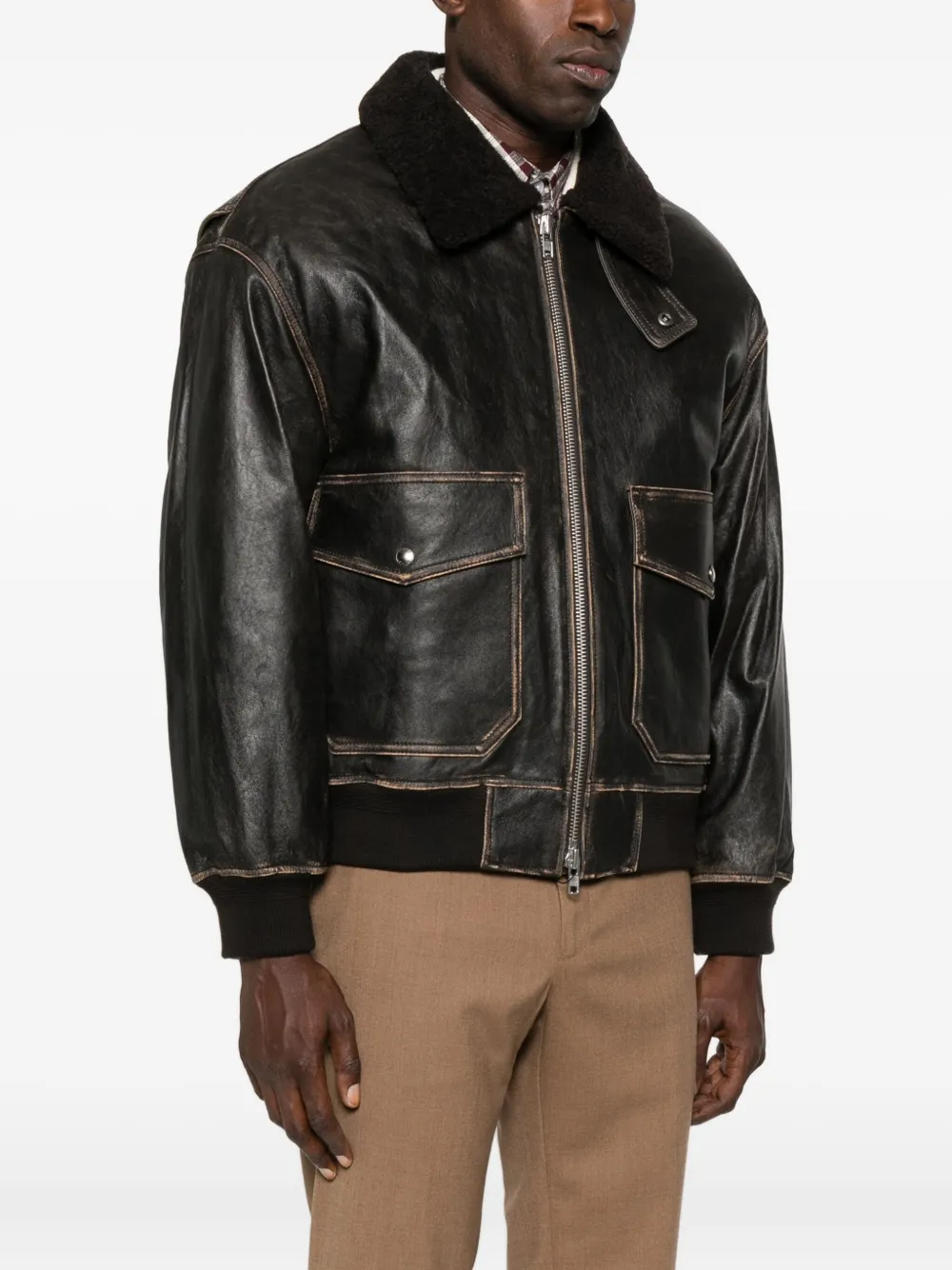 Dunst Lambskin Leather Flap-pocket Coat In Black
