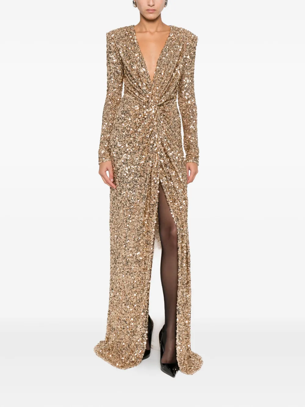 Elisabetta Franchi sequin-embellished v-neck dress - Goud