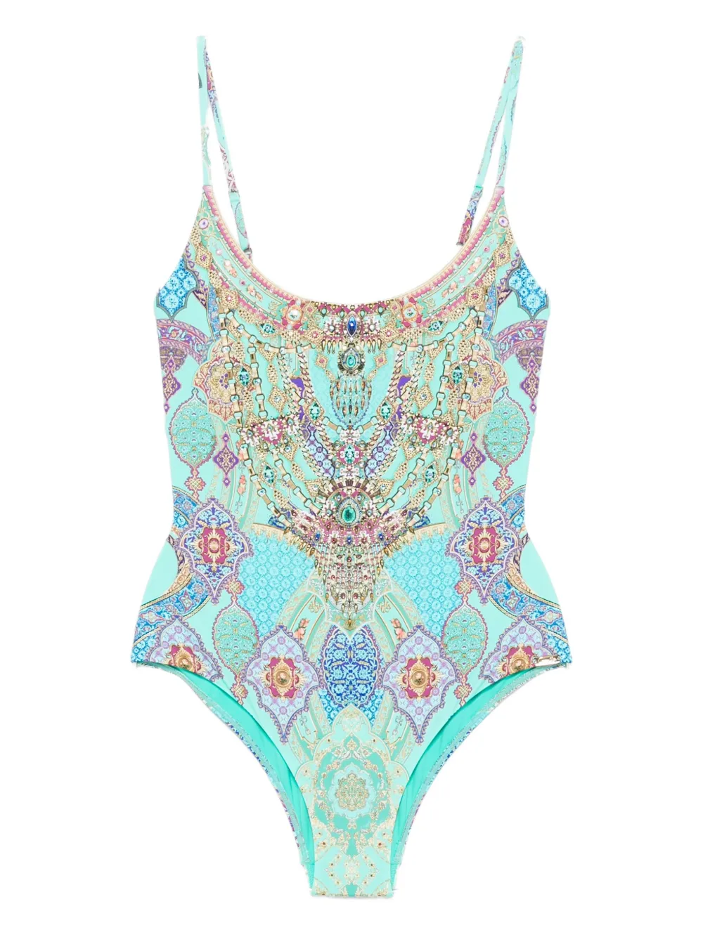 Camilla Embellished Paisley-print Swimsuit In Blue