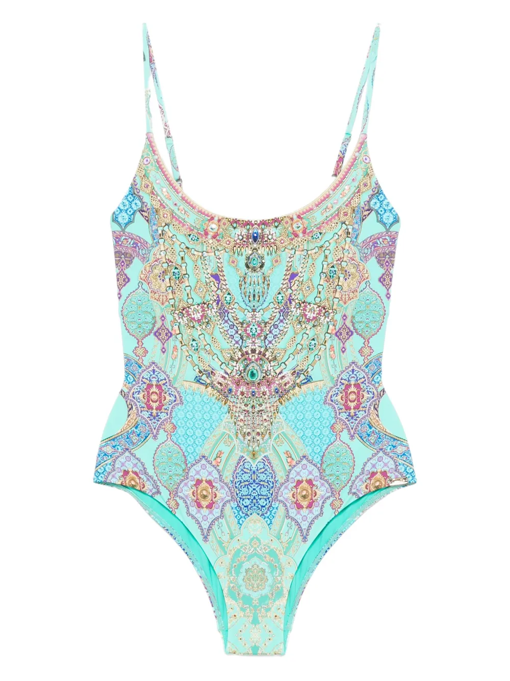 Camilla embellished paisley-print swimsuit - グリーン Camilla embellished paisley-print swimsuit - グリーン