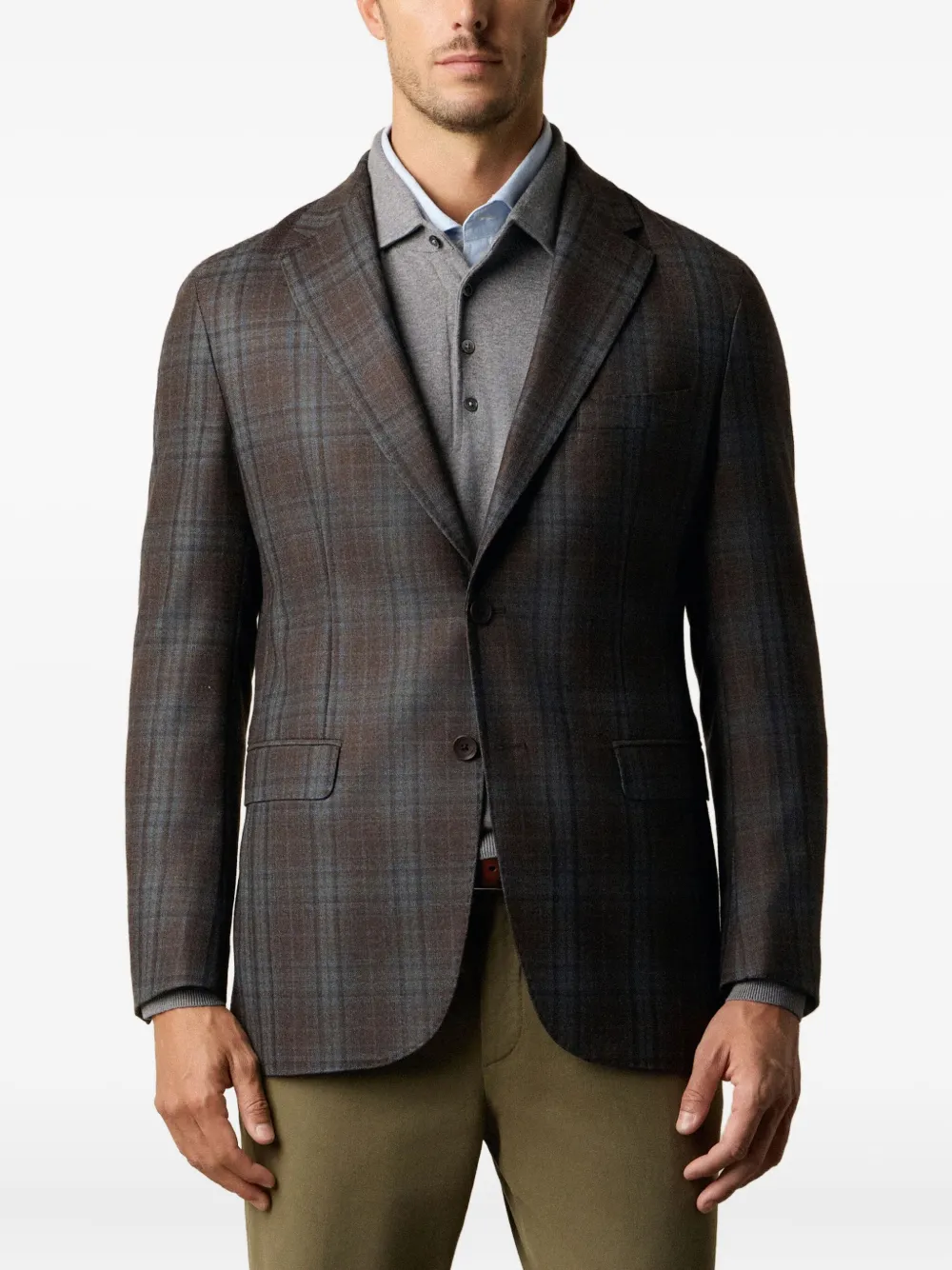 Brooks Brothers Geruite blazer van scheerwol Bruin