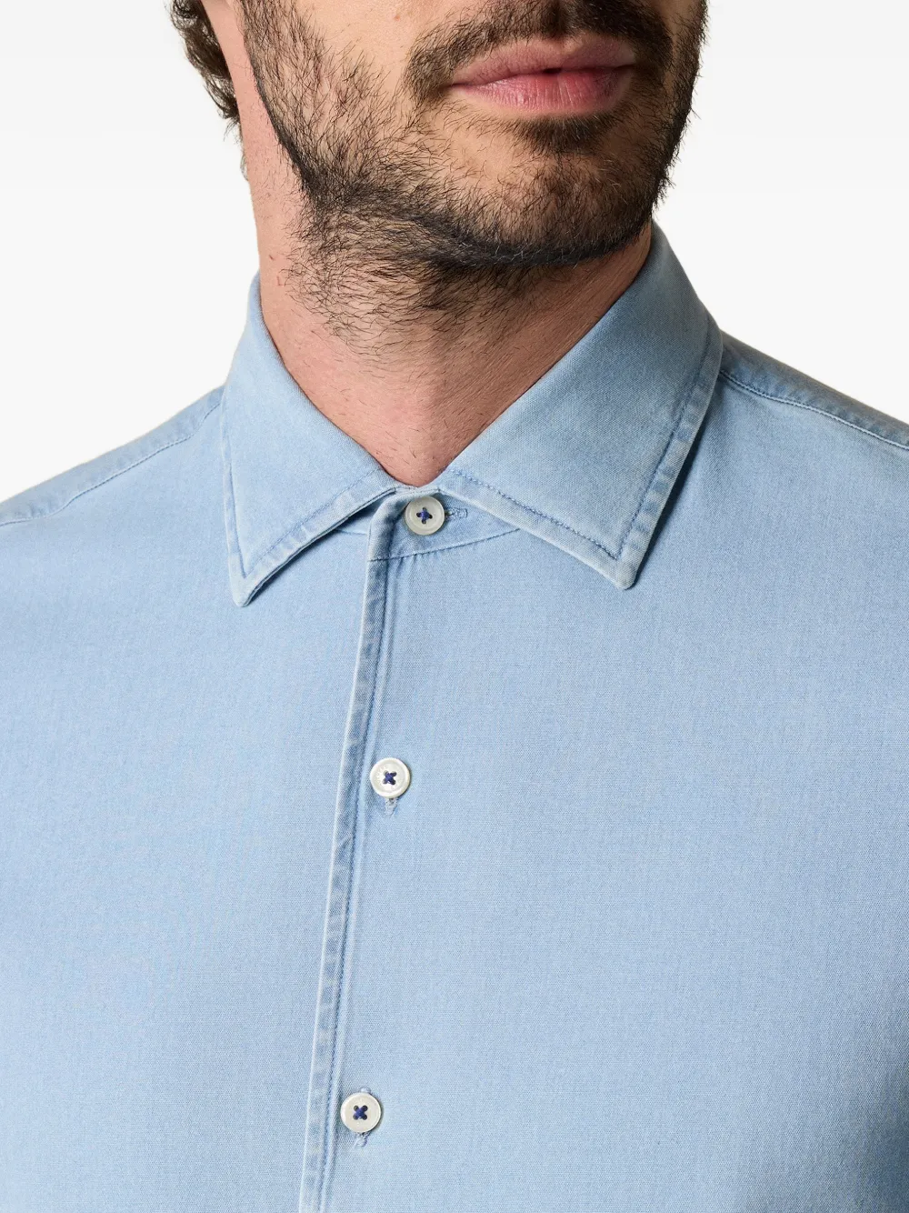 Brooks Brothers Denim overhemd met open kraag Blauw