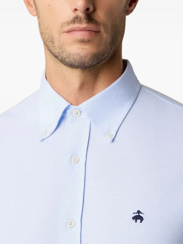 brooks brothers blue dress shirt Brooks Brothers BB18000 Unisex Customizable Cobalt Blue Long Sleeve Wrinkle-Free Pinpoint Stretch Dress Shirt
