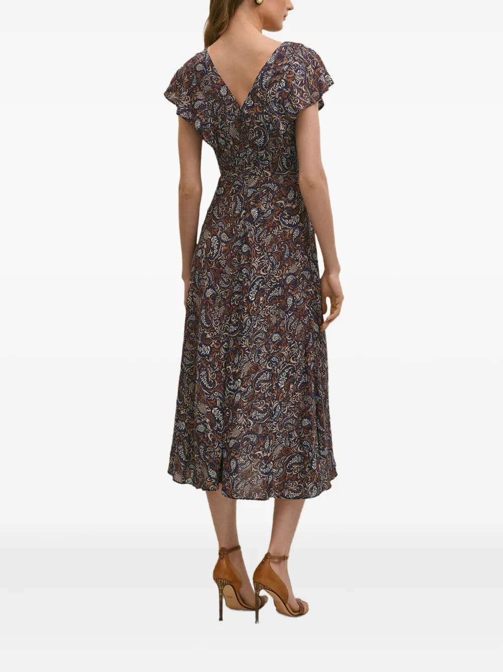 Brooks Brothers Midi-jurk met paisley-print en V-hals - Blauw