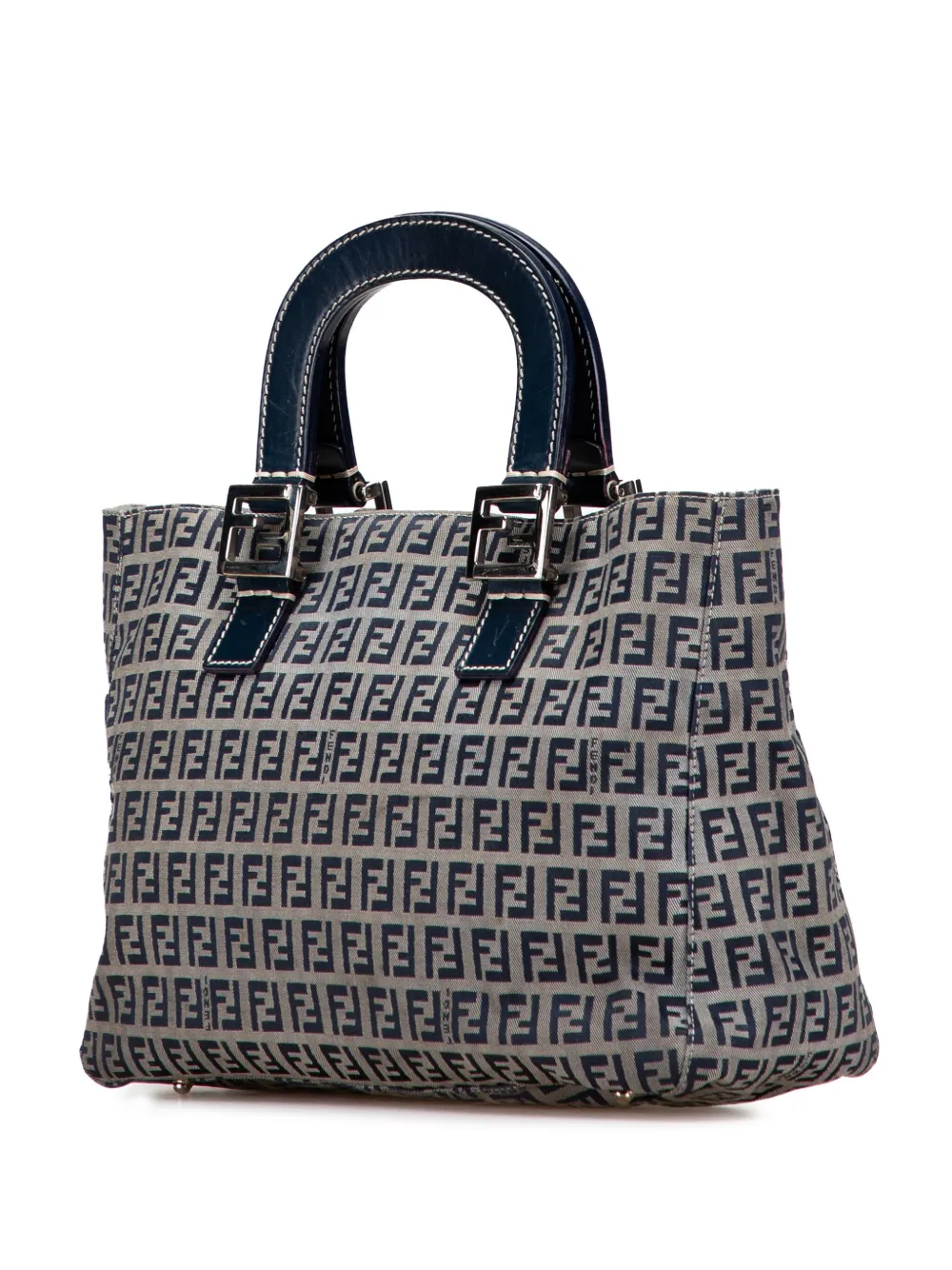 Pre-owned Fendi 2000-2010 Small Zucchino Canvas Twins Tote Bag In Gray