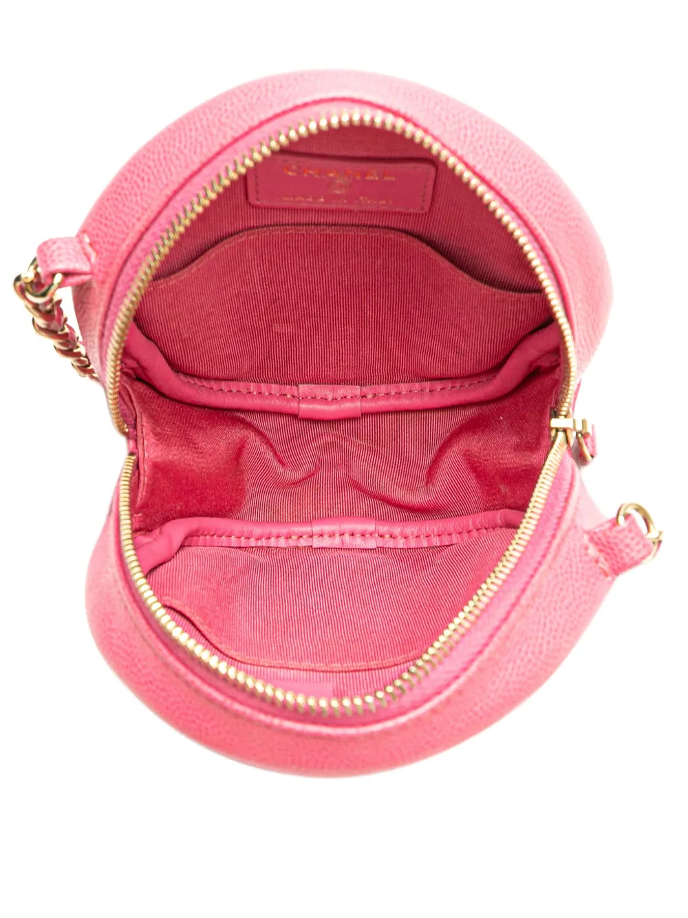 Pre-owned Chanel 2018-2019 Cc Quilted Caviar Round Clutch With Chain Crossbody Bag In Pink