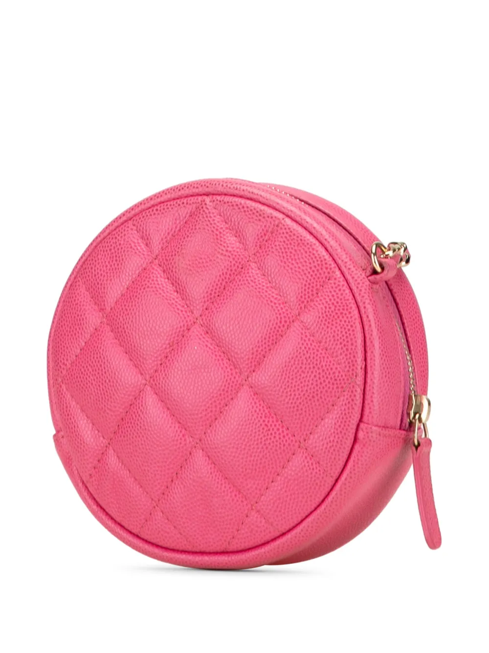 Pre-owned Chanel 2018-2019 Cc Quilted Caviar Round Clutch With Chain Crossbody Bag In Pink