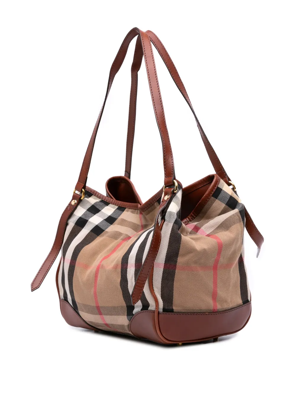 Pre-owned Burberry 2000-2017 Small House Check Canvas Canterbury Tote Bag In Brown