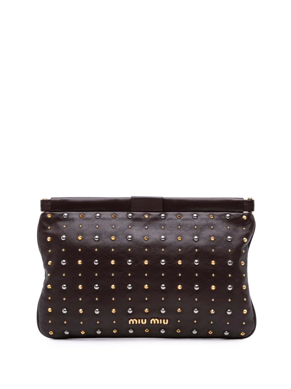 Miu Miu Pre-Owned 2010-2025 Leather Studded Frame clutch bag | Brown | Image 1
