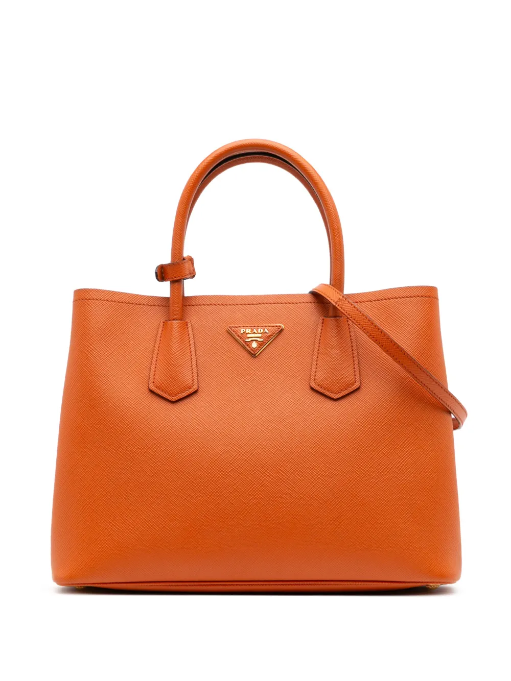 Prada Pre-Owned 2000-2025 ミディアム サフィアーノキュイル ダブル サッチェルバッグ - オレンジ Prada Pre-Owned 2000-2025 ミディアム サフィアーノキュイル ダブル サッチェルバッグ - オレンジ